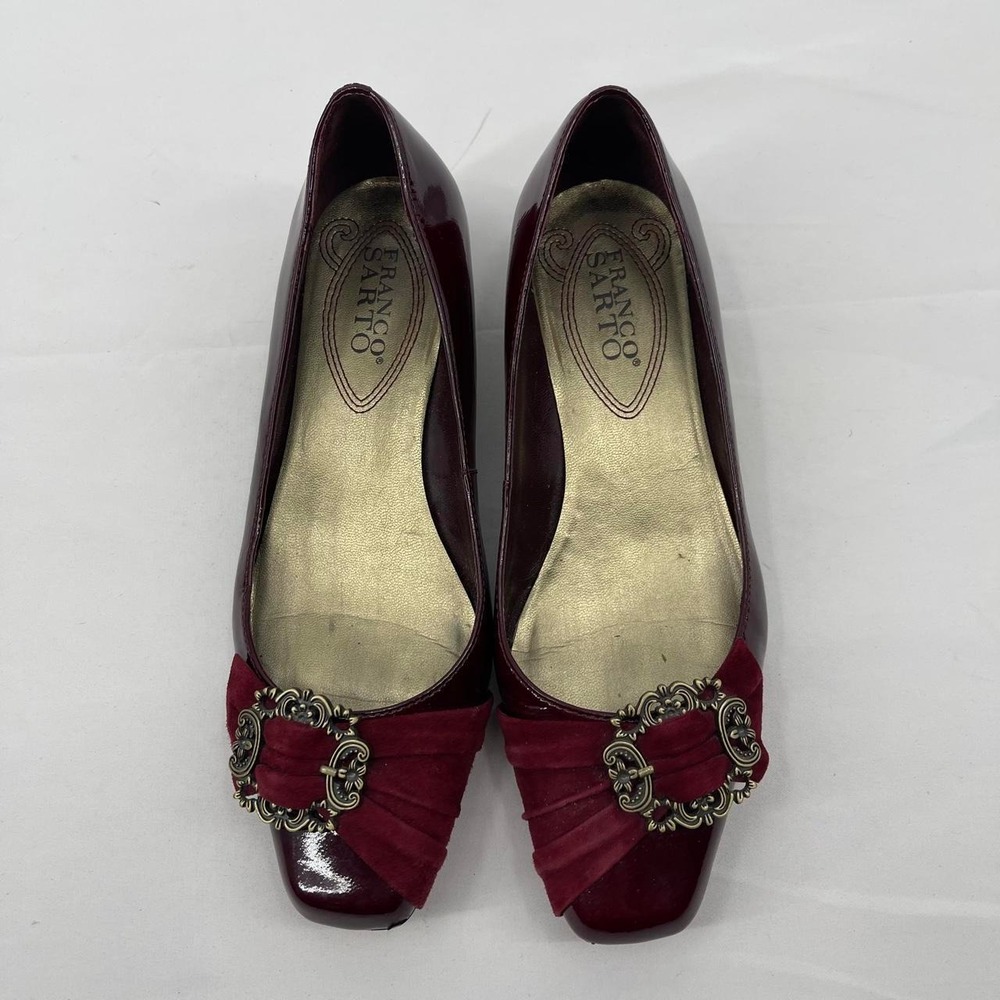 Vintage 90s Gothic Kitten Heels 7.5 Burgundy Patent Leather Vamp Witchy Velvet